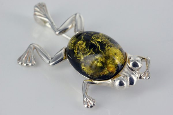 Frog Shaped 925 Silver Handmade Brooch w/ German Baltic Amber BD039 RRP£50!!!