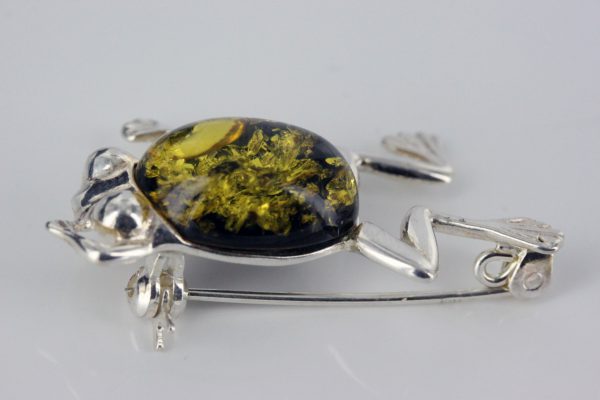 Frog Shaped 925 Silver Handmade Brooch w/ German Baltic Amber BD039 RRP£50!!!