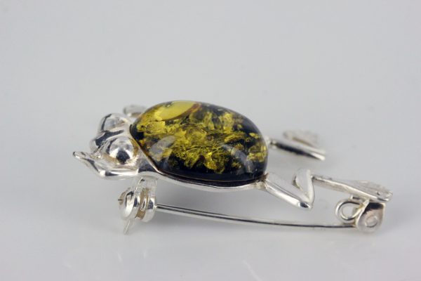 Frog Shaped 925 Silver Handmade Brooch w/ German Baltic Amber BD039 RRP£50!!!