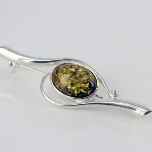 Italian Style Handmade 925 Silver Brooch Green German Baltic Amber BD041 RRP£55!!!