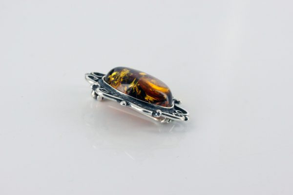 German Baltic Amber Handmade Classic 925 Silver Elegant Brooch BD043 RRP£50!!!