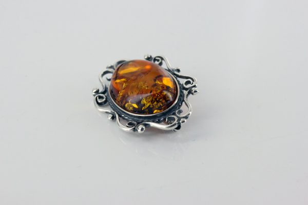 German Baltic Amber Handmade Classic 925 Silver Elegant Brooch BD043 RRP£50!!!