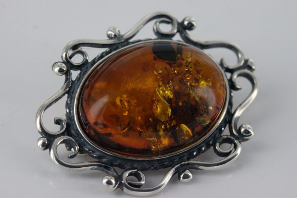 German Baltic Amber Handmade Classic 925 Silver Elegant Brooch BD043 RRP£50!!!