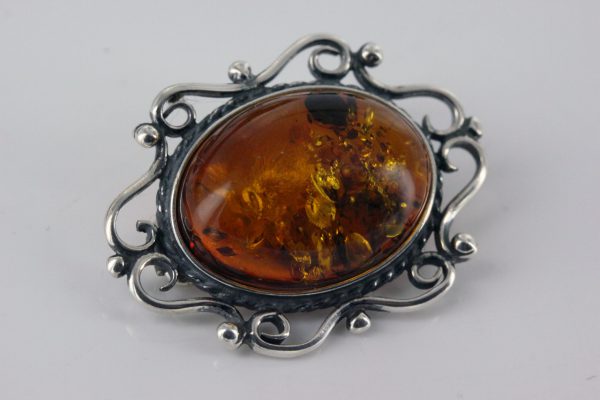 German Baltic Amber Handmade Classic 925 Silver Elegant Brooch BD043 RRP£50!!!