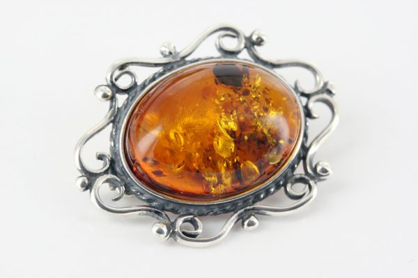 German Baltic Amber Handmade Classic 925 Silver Elegant Brooch BD043 RRP£50!!!