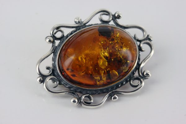 German Baltic Amber Handmade Classic 925 Silver Elegant Brooch BD043 RRP£50!!!