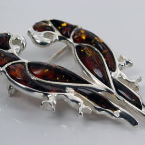 Handmade German Baltic Amber Parrot Unique Brooch in 925 Silver BD052 RRP£120!!!