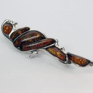 Italian Design Handmade German Baltic Amber Parrot Brooch 925 Silver BD055 RRP£130!!!