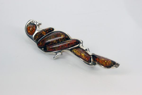 Italian Design Handmade German Baltic Amber Parrot Brooch 925 Silver BD055 RRP£130!!!