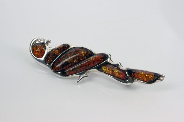 Italian Design Handmade German Baltic Amber Parrot Brooch 925 Silver BD055 RRP£130!!!