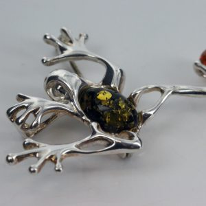 Italian Design Handmade Frog Brooch in 925 Sterling Silver Baltic Amber BD057 RRP£80!!!