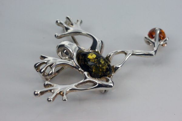 Italian Design Handmade Frog Brooch in 925 Sterling Silver Baltic Amber BD057 RRP£80!!!