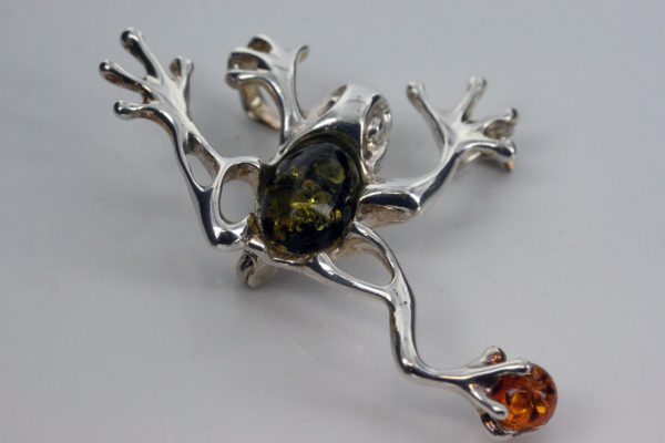 Italian Design Handmade Frog Brooch in 925 Sterling Silver Baltic Amber BD057 RRP£80!!!