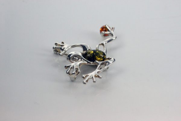 Italian Design Handmade Frog Brooch in 925 Sterling Silver Baltic Amber BD057 RRP£80!!!