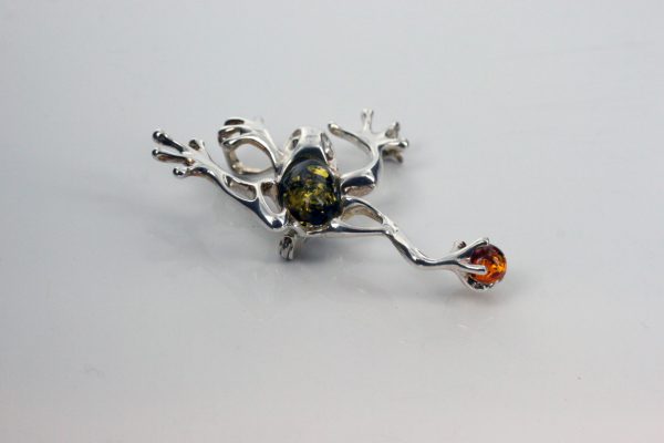 Italian Design Handmade Frog Brooch in 925 Sterling Silver Baltic Amber BD057 RRP£80!!!