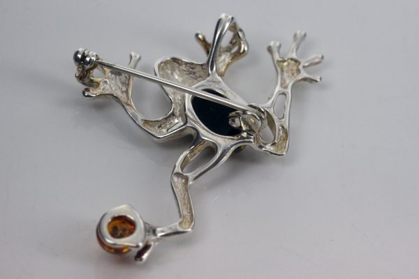 Italian Design Handmade Frog Brooch in 925 Sterling Silver Baltic Amber BD057 RRP£80!!!