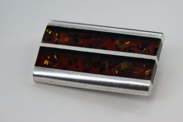 Handmade German Baltic Amber 925 Silver Modern Elegant Brooch BD065 RRP£80!!!