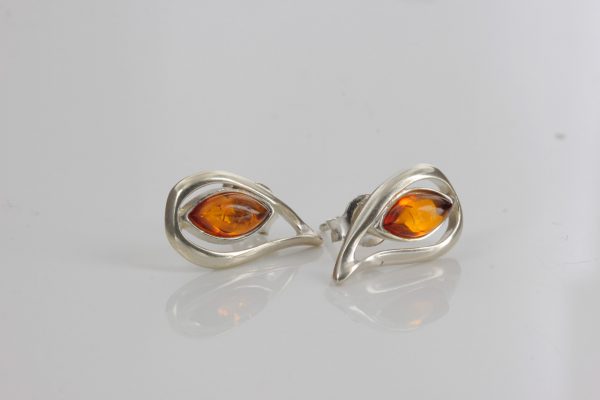 Modern German Baltic Amber Stud Earrings 925 Silver ST0035 RRP£20!!!