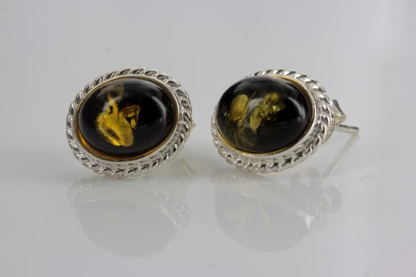 Handmade German Green Baltic Amber Stud Earrings 925 Silver ST0036 RRP£30!!!