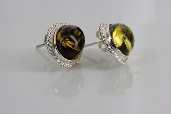 Handmade German Green Baltic Amber Stud Earrings 925 Silver ST0036 RRP£30!!!