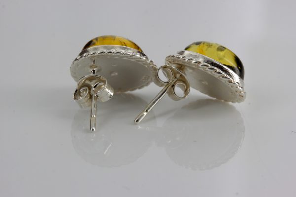 Handmade German Green Baltic Amber Stud Earrings 925 Silver ST0036 RRP£30!!!