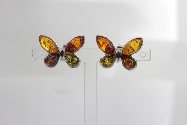 German Baltic Multicoloured Amber Handmade Stud Earrings 925 Silver ST0038 RRP £28!!!