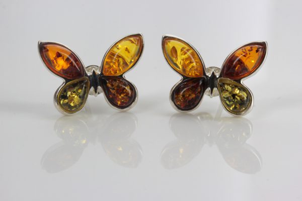 German Baltic Multicoloured Amber Handmade Stud Earrings 925 Silver ST0038 RRP £28!!!