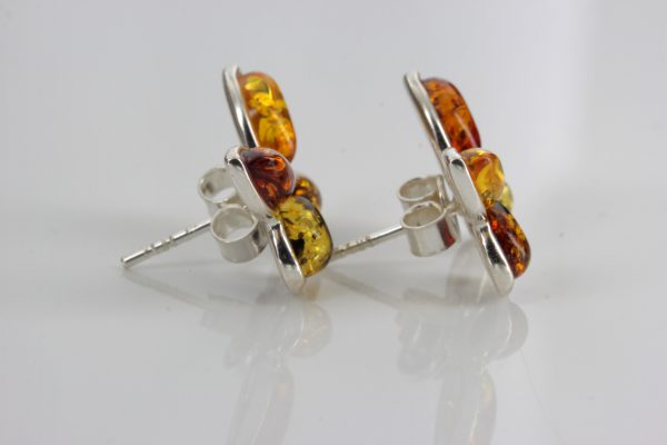 German Baltic Multicoloured Amber Handmade Stud Earrings 925 Silver ST0038 RRP £28!!!