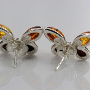 German Baltic Multicoloured Amber Handmade Stud Earrings 925 Silver ST0038 RRP £28!!!