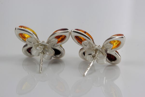 German Baltic Multicoloured Amber Handmade Stud Earrings 925 Silver ST0038 RRP £28!!!