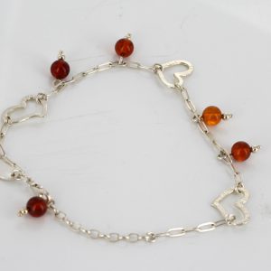 Italian Handmade Baltic Amber Bead Bracelet with Silver Hearts in 925 Sterling Silver BR084 RRP£70!!!