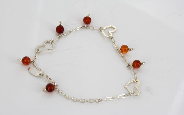 Italian Handmade Baltic Amber Bead Bracelet with Silver Hearts in 925 Sterling Silver BR084 RRP£70!!!