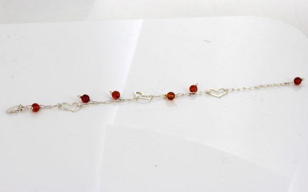 Italian Handmade Baltic Amber Bead Bracelet with Silver Hearts in 925 Sterling Silver BR084 RRP£70!!!