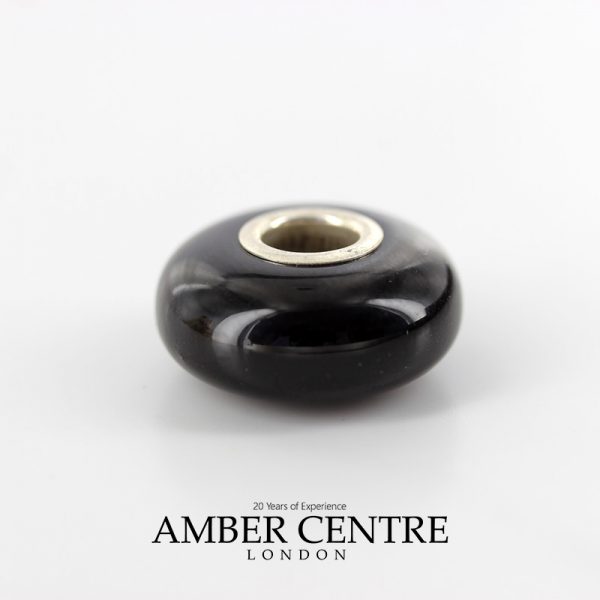 Black Cherry Amber & 925 Silver Charm for European Charm Bracelets RRP£35!!! CHA43