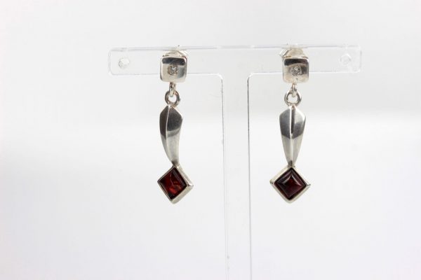 Italian Made Elegant Baltic Amber 925 Silver Earrings with Diamond Elements E0130 RRP£40!!!