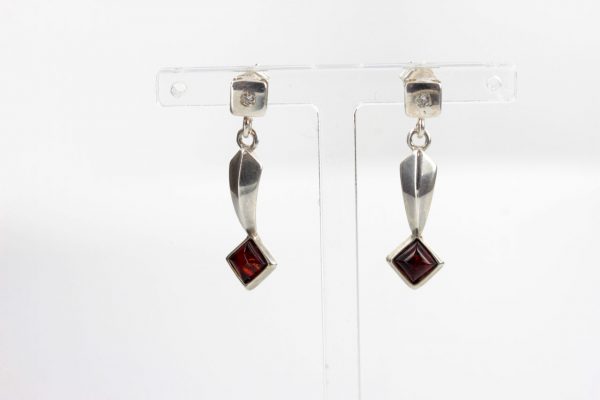 Italian Made Elegant Baltic Amber 925 Silver Earrings with Diamond Elements E0130 RRP£40!!!