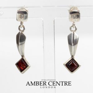 Italian Made Elegant Baltic Amber 925 Silver Earrings with Diamond Elements E0130 RRP£40!!!