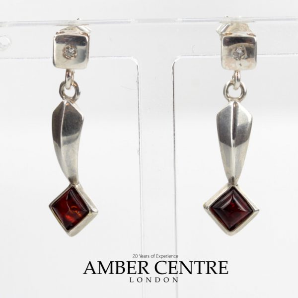 Italian Made Elegant Baltic Amber 925 Silver Earrings with Diamond Elements E0130 RRP£40!!!