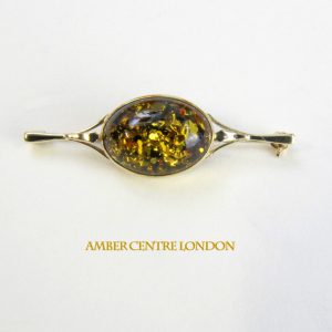 Italian Handmade Elegant German Green Baltic Amber Brooch 9ct Gold GB0001G RRP£250!!!