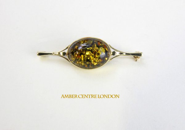 Italian Handmade Elegant German Green Baltic Amber Brooch 9ct Gold GB0001G RRP£250!!!