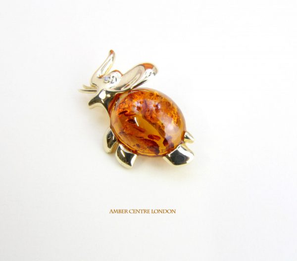 Italian Handmade Elegant German Baltic Amber Brooch in 9ct Gold GB0016 RRP£795!!!