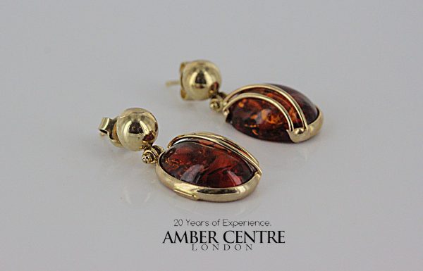 Italian Handmade German Baltic Amber in 9ct Gold Drop Earrings GE0327 RRP£375!!!