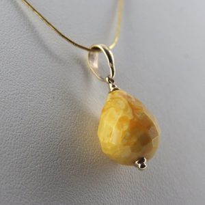 Italian Made German Butterscotch Amber Teardrop Pendant 9ct solid Gold Loop GP0295 RRP£195!!