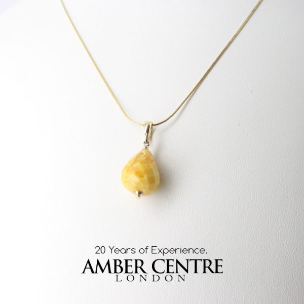 Italian Made German Butterscotch Amber Teardrop Pendant 9ct solid Gold Loop GP0295 RRP£195!!