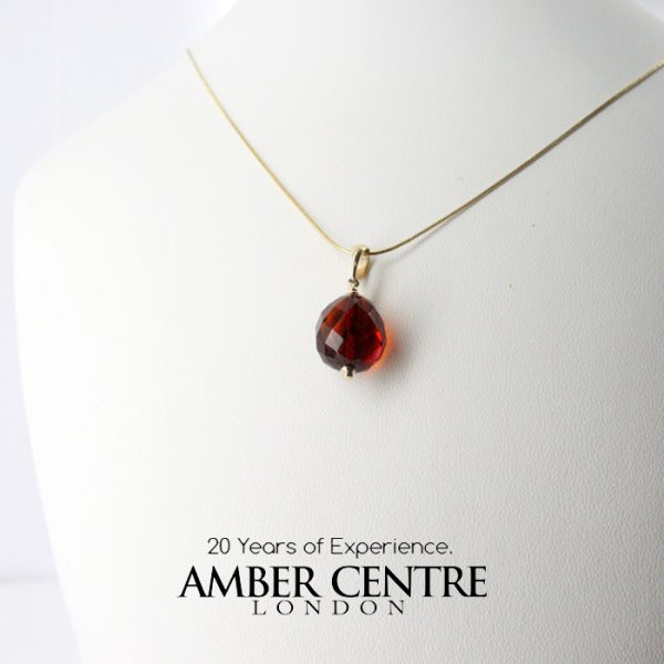 Italian Handmade German Amber Teardrop Pendant with 9ct solid Gold Loop GP0296 RRP£145!!!