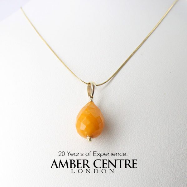 Italian Handcrafted Antique Butterscotch German Amber Pendant 9ct solid Gold Loop GP0298 RRP£225!!