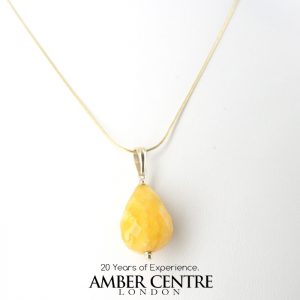 Italian Made Butterscotch Antique German Amber Teardrop Pendant 9ct solid Gold Loop GP0312 RRP£275!!