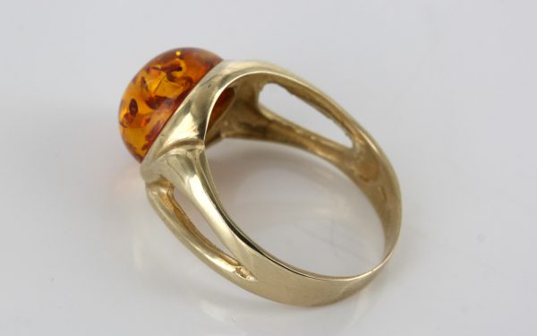 Italian Made Elegant Modern German Baltic Amber Ring In Solid 9ct Gold Gr0060 RRP£375!!!