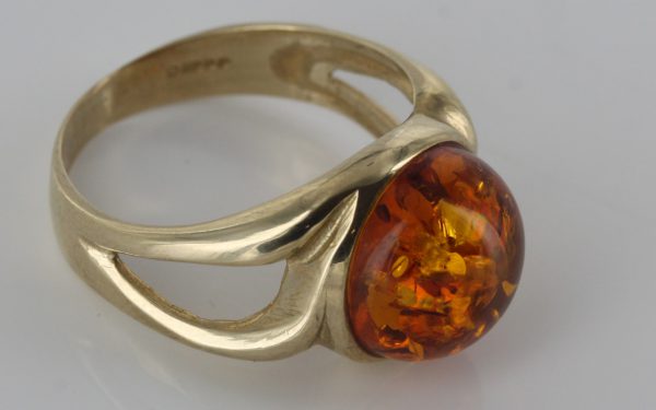 Italian Made Elegant Modern German Baltic Amber Ring In Solid 9ct Gold Gr0060 RRP£375!!!