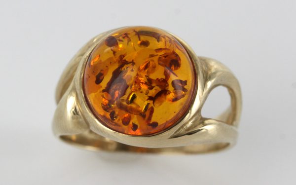 Italian Made Elegant Modern German Baltic Amber Ring In Solid 9ct Gold Gr0060 RRP£375!!!